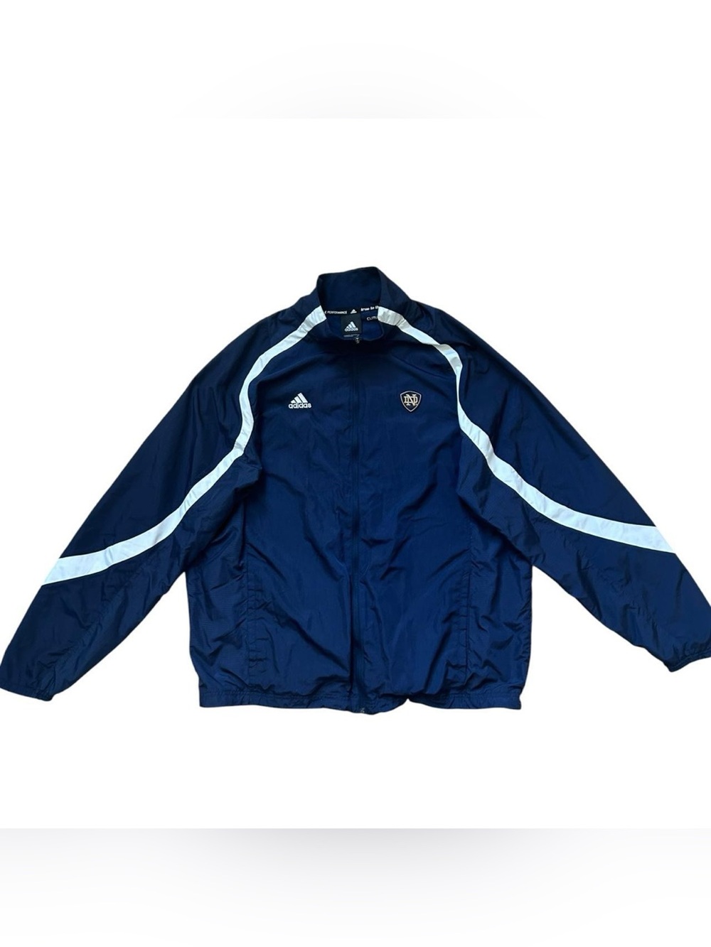 adidas Men's notre dame Navy Blue Windbreaker with White Piping fighting Irish